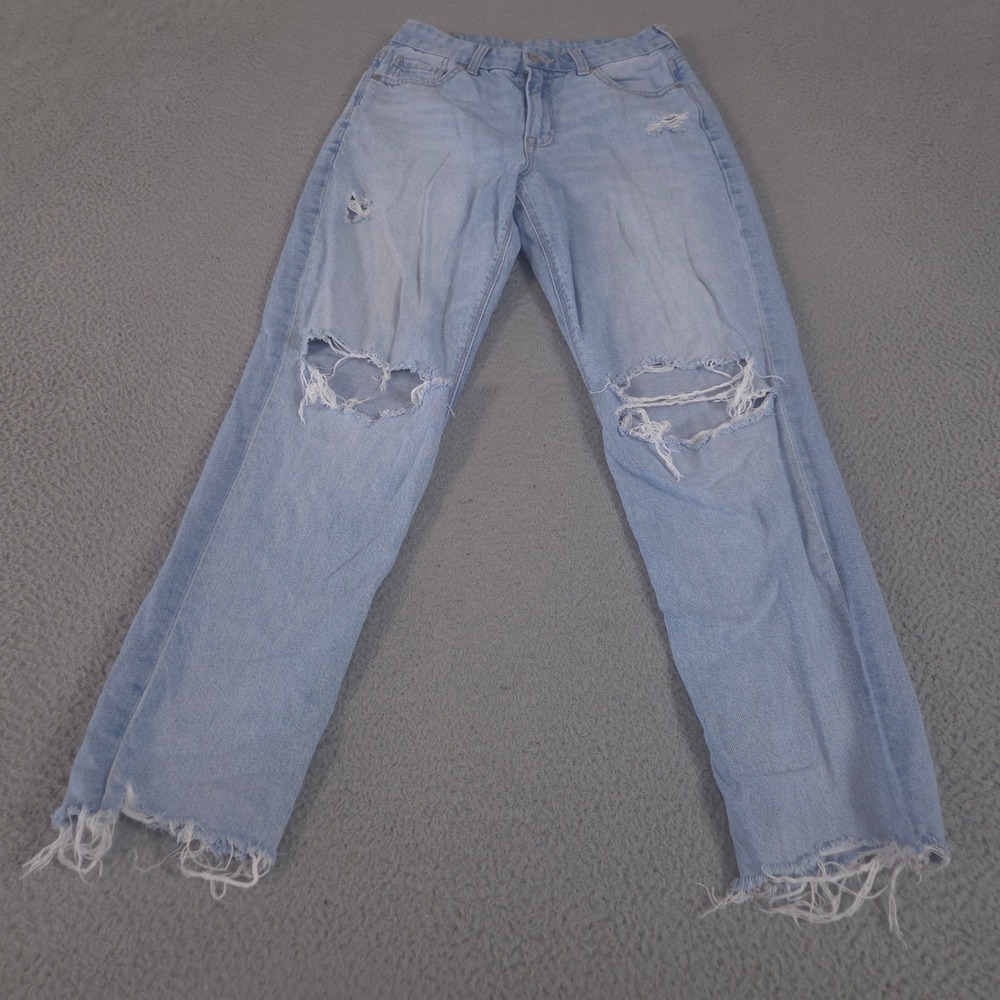 American Eagle Jeans Womens 4 Blue Light Wash Curvy Mom Pants Distressed Raw Hem
